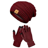 Vintage Cable-Knit Fleece-Lined Beanie & Touchscreen Gloves Set, Women’s Warm Winter Knit Hat 2-Piece Set—Red In Australia - Darrahopens
