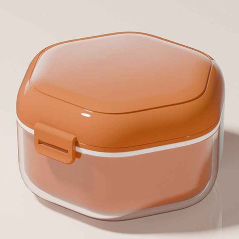 3-Layer Drainable Retainer Storage Case, Portable Invisible Braces & Denture Soaking Cleaning Box - Orange In Australia - Darrahopens