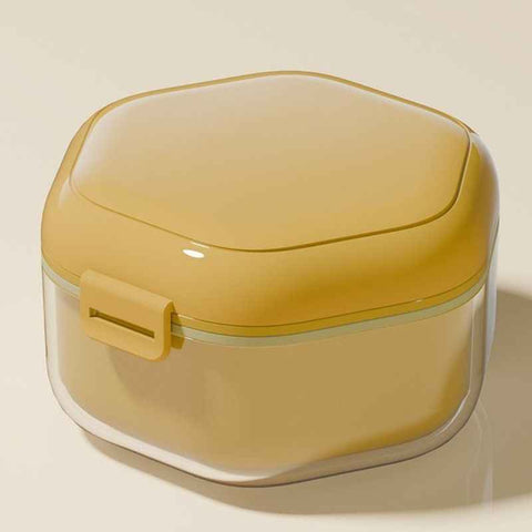 3-Layer Drainable Retainer Storage Case, Portable Invisible Braces & Denture Soaking Cleaning Box—Yellow In Australia - Darrahopens