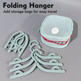 Portable Foldable Travel Clothes Hanger Set, Includes Clips, Clothes Rack With Storage Bag For Business Trips and Home Use—Blue