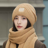 Women's Winter Knit Beanie & Scarf Set, Thick Vertical Stripe Warm Slouchy Hat with Ear Protection and Scarf—Khaki In Australia - Darrahopens