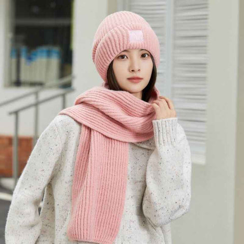 Women's Winter Knit Beanie & Scarf Set, Thick Vertical Stripe Warm Slouchy Hat with Ear Protection and Scarf—Pink In Australia - Darrahopens