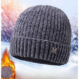 Men's Fleece-Lined Thick-Knit Beanie, Warm Winter Stretch Cold-Proof Skull Cap for Outdoor Cycling—Gray In Australia - Darrahopens