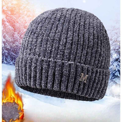Men's Fleece-Lined Thick-Knit Beanie, Warm Winter Stretch Cold-Proof Skull Cap for Outdoor Cycling—Gray In Australia - Darrahopens