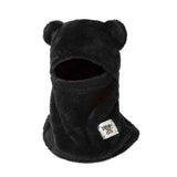 Cute Bear Ear Plush Integrated Balaclava Hat, 4-in-1 Windproof Warm Neck and Face Cover Hat - Black In Australia - Darrahopens