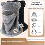 Cute Bear Ear Plush Integrated Balaclava Hat, 4-in-1 Windproof Warm Neck and Face Cover Hat - Black In Australia - Darrahopens
