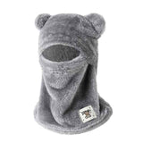 Cute Bear Ear Plush Integrated Balaclava Hat, 4-in-1 Windproof Warm Neck and Face Cover Hat - Gray In Australia - Darrahopens