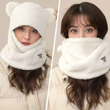 Cute Bear Ear Plush Integrated Balaclava Hat, 4-in-1 Windproof Warm Neck and Face Cover Hat - Gray In Australia - Darrahopens
