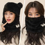 Cute Bear Ear Plush Integrated Balaclava Hat, 4-in-1 Windproof Warm Neck and Face Cover Hat - Gray In Australia - Darrahopens