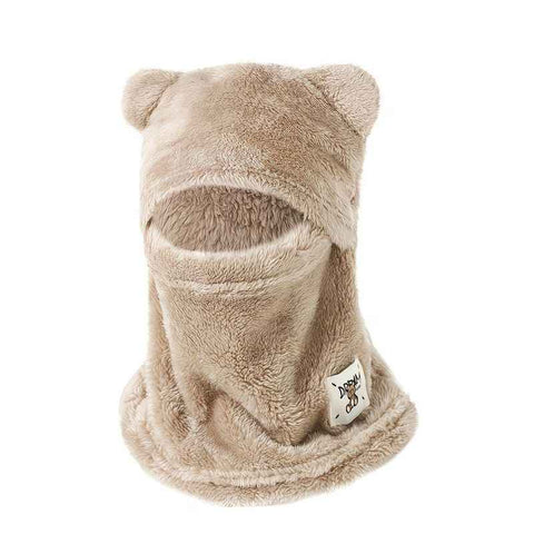 Cute Bear Ear Plush Integrated Balaclava Hat, 4-in-1 Windproof Warm Neck and Face Cover Hat - Khaki In Australia - Darrahopens
