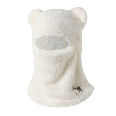 Cute Bear Ear Plush Integrated Balaclava Hat, 4-in-1 Windproof Warm Neck and Face Cover Hat - White In Australia - Darrahopens