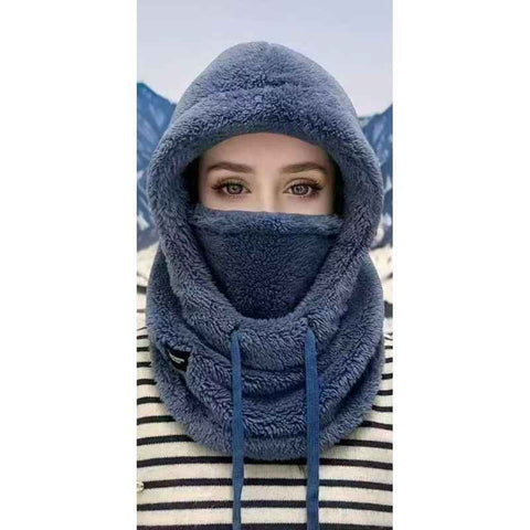 Fleece Drawstring Integrated Balaclava Hat, 3-in-1 Windproof Neck and Face Cover, Warm Cap for Winter Cycling—Blue In Australia - Darrahopens