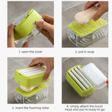 Multi-Function Soap Foaming Box with Roller, No-Rub Drain, Soap Storage Case, and Integrated Laundry Brush—Yellow