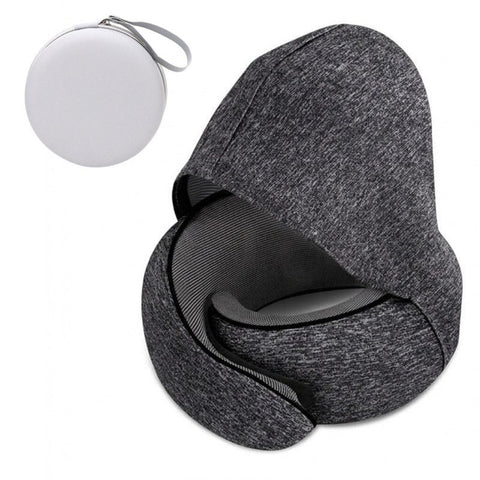 Hooded Memory Foam U-Shaped Travel Pillow, Foldable Light-Blocking for Napping on Planes and Trains—Dark Gray