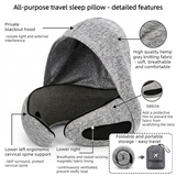 Hooded Memory Foam U-Shaped Travel Pillow, Foldable Light-Blocking for Napping on Planes and Trains—Dark Gray