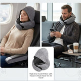 Hooded Memory Foam U-Shaped Travel Pillow, Foldable Light-Blocking for Napping on Planes and Trains—Dark Gray