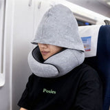 Hooded Memory Foam U-Shaped Travel Pillow, Foldable Light-Blocking for Napping on Planes and Trains—Dark Gray