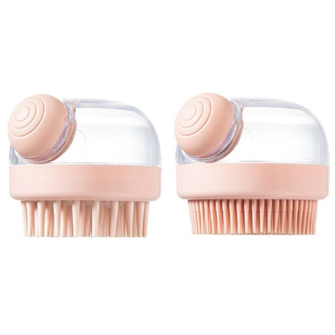 Shampoo & Bath Brush 2-Piece Set, Silicone Scalp Massager Shower Brush, Multi-Purpose for Humans and Pets—Pink