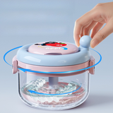 Hand Crank Centrifugal Retainer Cleaning & Storage 2-in-1 Case, Denture and Aligner Cleaner Box with Built-in Mirror—Pink