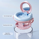 Hand Crank Centrifugal Retainer Cleaning & Storage 2-in-1 Case, Denture and Aligner Cleaner Box with Built-in Mirror—White