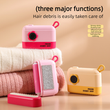 3-in-1 Camera-Shaped Washable Lint Roller, Reusable Portable Pet Hair Remover & Fabric Shaver Brush—Yellow