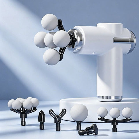 Multi-Head Mini Fascia Gun with 7 Replaceable Massage Heads, Portable Electric Deep Tissue Muscle Massager—White