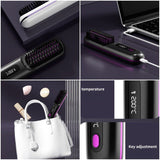 Portable Negative Ion Hair Straightener Brush, 3-Temperature Dual-Use Styling Comb for Travel and Home Use—Black