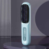 Portable Negative Ion Hair Straightener Brush, 3-Temperature Dual-Use Styling Comb for Travel and Home Use - Blue In Australia - Darrahopens