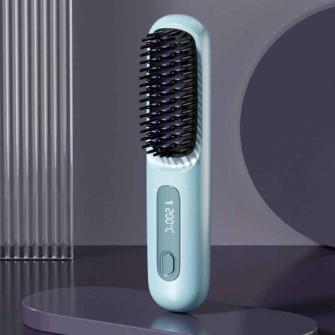 Portable Negative Ion Hair Straightener Brush, 3-Temperature Dual-Use Styling Comb for Travel and Home Use - Blue In Australia - Darrahopens