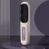 Portable Negative Ion Hair Straightener Brush, 3-Temperature Dual-Use Styling Comb for Travel and Home Use - Purple