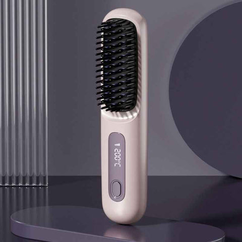 Portable Negative Ion Hair Straightener Brush, 3-Temperature Dual-Use Styling Comb for Travel and Home Use - Purple