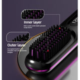 Portable Negative Ion Hair Straightener Brush, 3-Temperature Dual-Use Styling Comb for Travel and Home Use - Purple