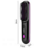 Portable Negative Ion Hair Straightener Brush, 3-Temperature Dual-Use Styling Comb for Travel and Home Use - Purple
