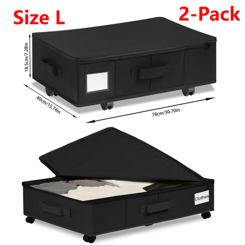 2-Pack -L- Under-Bed Storage Bins with Wheels, Foldable Flat Fabric Storage Containers for Clothes and Miscellaneous Items - Black In Australia - Darrahopens