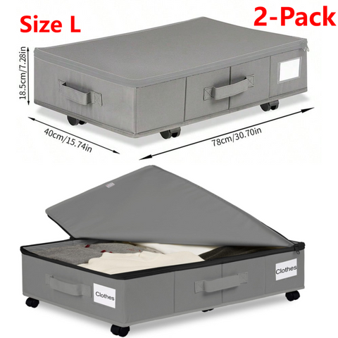 2-Pack -L- Under-Bed Storage Bins with Wheels, Foldable Flat Fabric Storage Containers for Clothes and Miscellaneous Items - Gray In Australia - Darrahopens