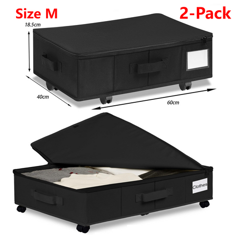 2-Pack -M- Under-Bed Storage Bins with Wheels, Foldable Flat Fabric Storage Containers for Clothes and Miscellaneous Items - Black In Australia - Darrahopens