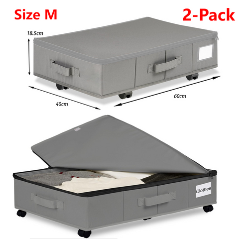 2-Pack -M- Under-Bed Storage Bins with Wheels, Foldable Flat Fabric Storage Containers for Clothes and Miscellaneous Items - Gray In Australia - Darrahopens