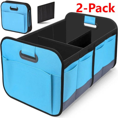 2-Pack - 3-Compartment Foldable Oxford Car Trunk Organizer, Waterproof Storage Bin for Vehicles and Under Beds—Blue In Australia - Darrahopens