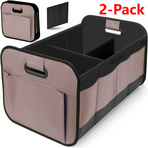 2-Pack - 3-Compartment Foldable Oxford Car Trunk Organizer, Waterproof Storage Bin for Vehicles and Under-Bed Use - Brown In Australia - Darrahopens