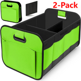 2-Pack - 3-Compartment Foldable Oxford Car Trunk Organizer, Waterproof Storage Bin for Vehicles and Under-Bed Use - Green