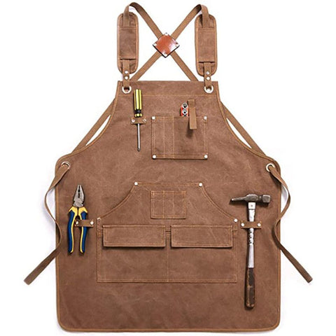 Thick Canvas Tool Apron With Multiple Pockets, Adjustable Work Apron for Woodworking, Gardening, and Auto Repair—Brown In Australia - Darrahopens