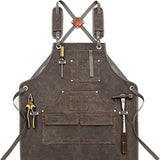 Thick Canvas Tool Apron With Multiple Pockets, Adjustable Work Apron for Woodworking, Gardening, and Auto Repair—Gray