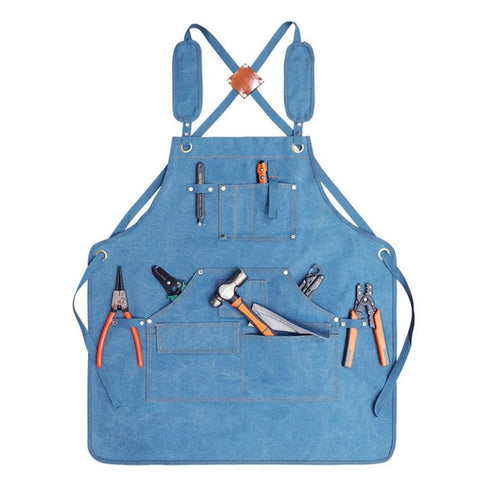 Thick Canvas Tool Apron With Multiple Pockets, Adjustable Work Apron for Woodworking, Gardening, and Auto Repair—Sky Blue In Australia - Darrahopens