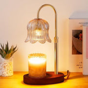 Lily of the Valley Candle Warmer Lamp with Dimmer Knob, Wooden Base Aroma Table Lamp for Bedroom Decor—Walnut Color In Australia - Darrahopens