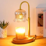 Lily of the Valley Candle Warmer Lamp with Dimmer Knob, Wooden Base Aroma Table Lamp for Bedroom Decor—Natural Wood Color