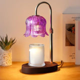 Lily of the Valley Candle Warmer Lamp with Dimmer Knob, Wooden Base Aroma Table Lamp for Bedroom Decor—Purple