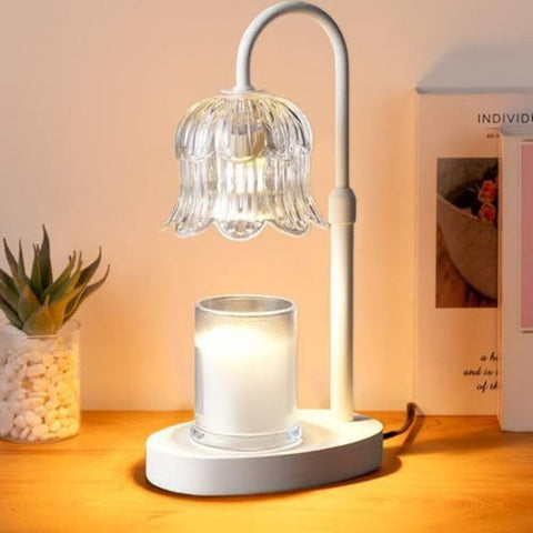 Lily of the Valley Candle Warmer Lamp with Dimmer Knob, Wooden Base Aroma Table Lamp for Bedroom Decor - White In Australia - Darrahopens