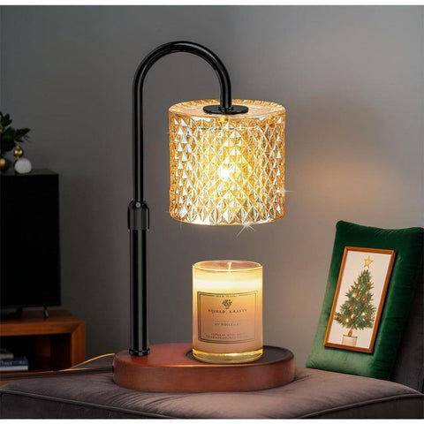 Adjustable Timed Candle Warmer Lamp, Wooden Base Glass Aroma Lamp, Candle Not Included, Comes with 2 Bulbs—Walnut Color In Australia - Darrahopens