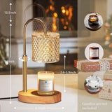 Adjustable Timed Candle Warmer Lamp, Wooden Base Glass Aroma Lamp, Candle Not Included, Comes with 2 Bulbs—Natural Wood Color