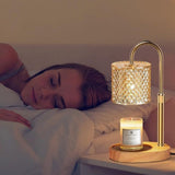 Adjustable Timed Candle Warmer Lamp, Wooden Base Glass Aroma Lamp, Candle Not Included, Comes with 2 Bulbs—Natural Wood Color